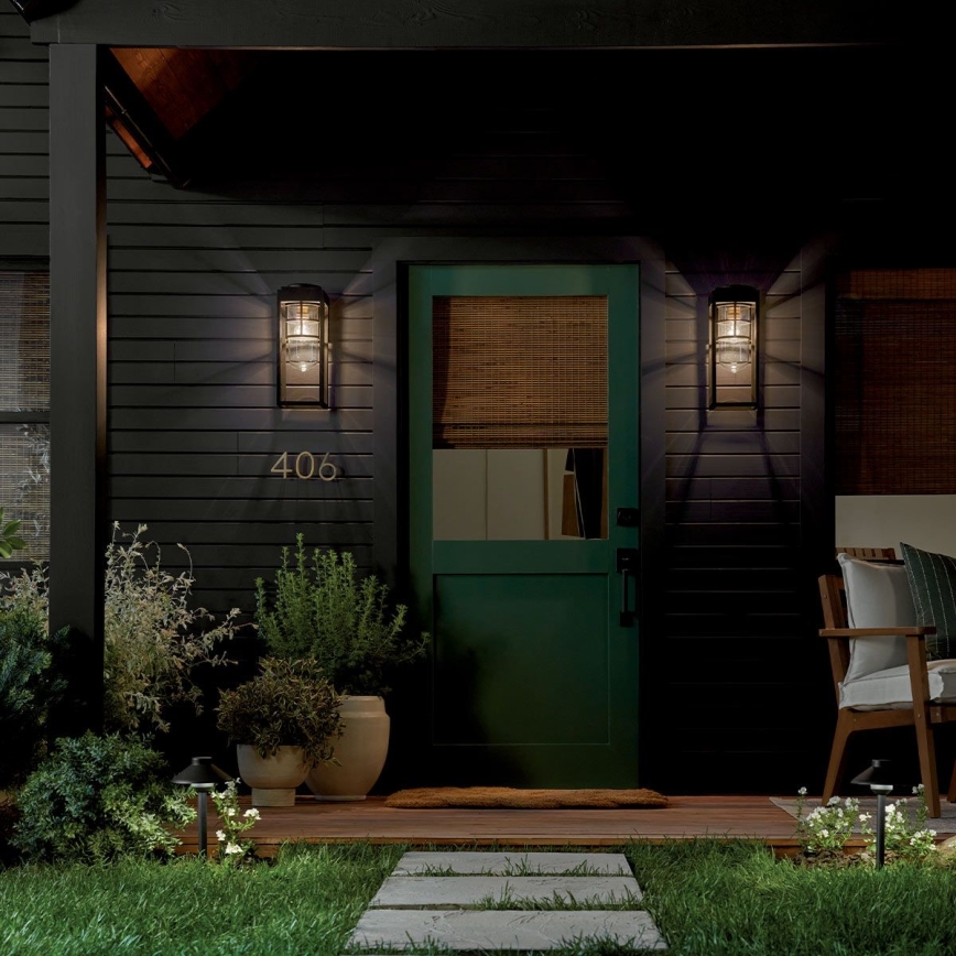 Kichler - Aplique de pared exterior HONE M 1xE27/60W/230V IP44 negro