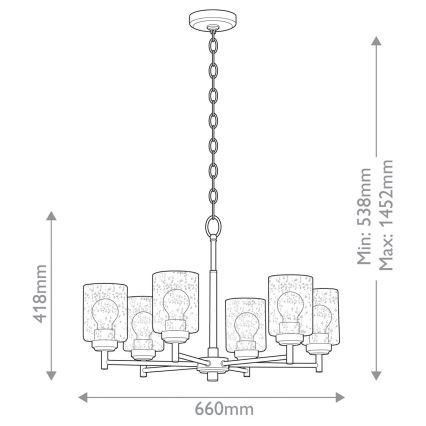 Kichler - Lámpara colgante con cadena WINSLOW 6xE27/60W/230V diá. 66 cm latón