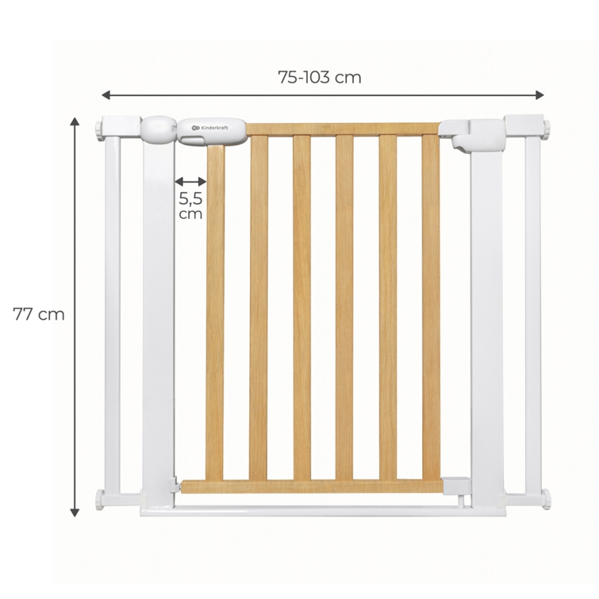 KINDERKRAFT - Barrera de seguridad LOCK&GO 75-103 cm pino