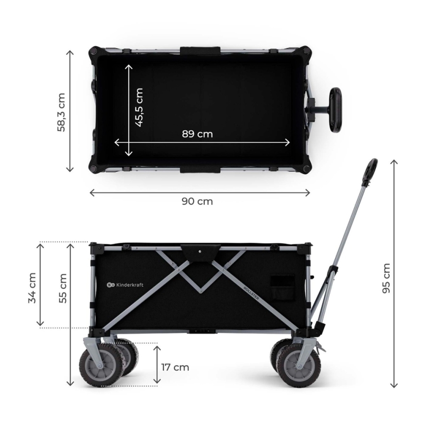KINDERKRAFT - Carro de transporte plegable WAGON ROLLSTER negro