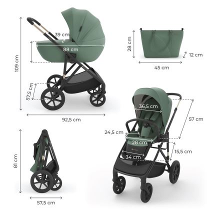 KINDERKRAFT - Cochecito combinable 3 en 1 PRIME 3 Verde oscuro