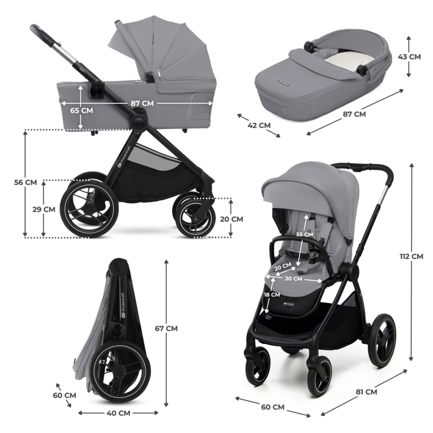 KINDERKRAFT - Cochecito combinado 2en1 NEA 2 Platinum gris