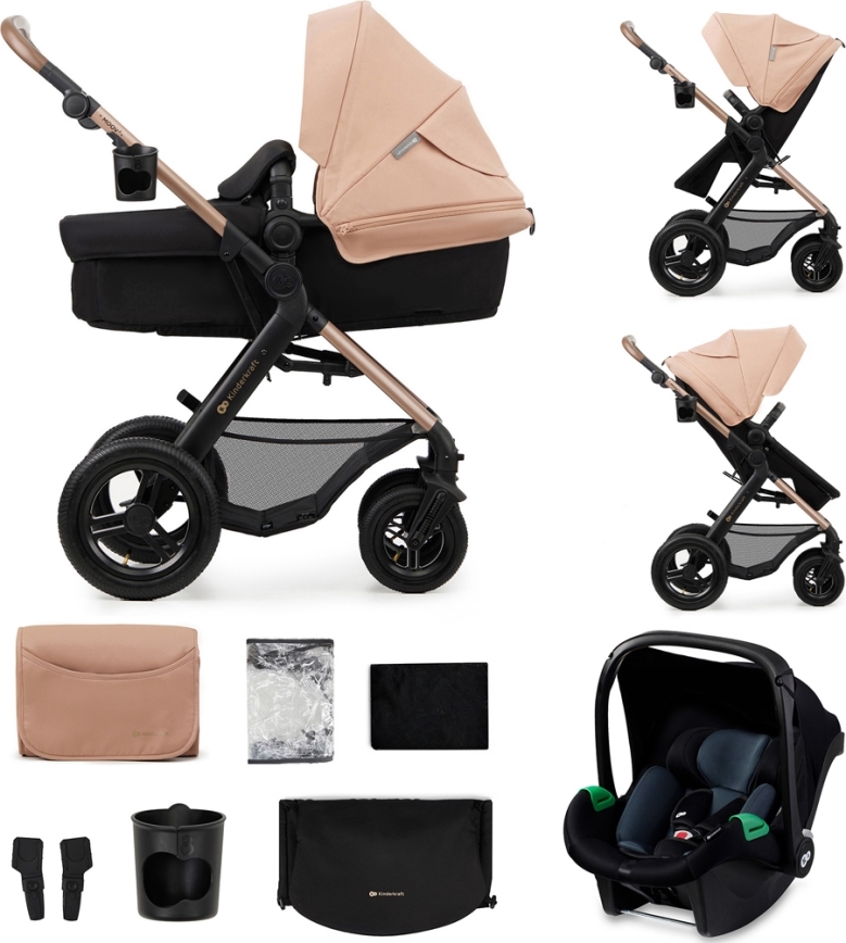 KINDERKRAFT - Cochecito combinado 3en1 MOOV 2 AIR Sand beige + silla de coche MINK PRO