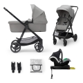KINDERKRAFT - Cochecito combinado 4v1 NEWLY Clásico gris + silla de coche MINK PRO con base ISOFIX