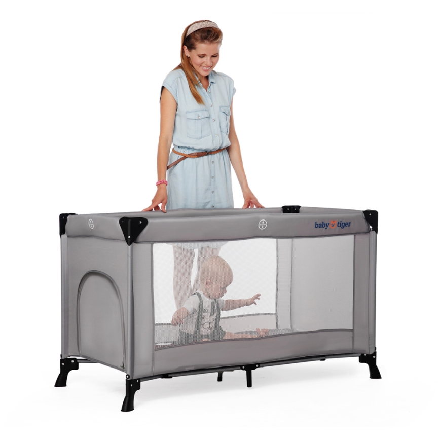 KINDERKRAFT - Cuna de viaje Baby Tiger VIKI gris