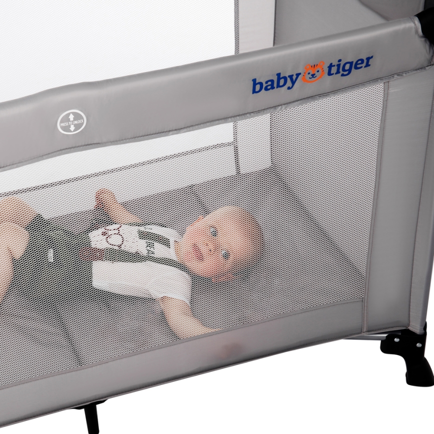 KINDERKRAFT - Cuna de viaje Baby Tiger VIKI gris