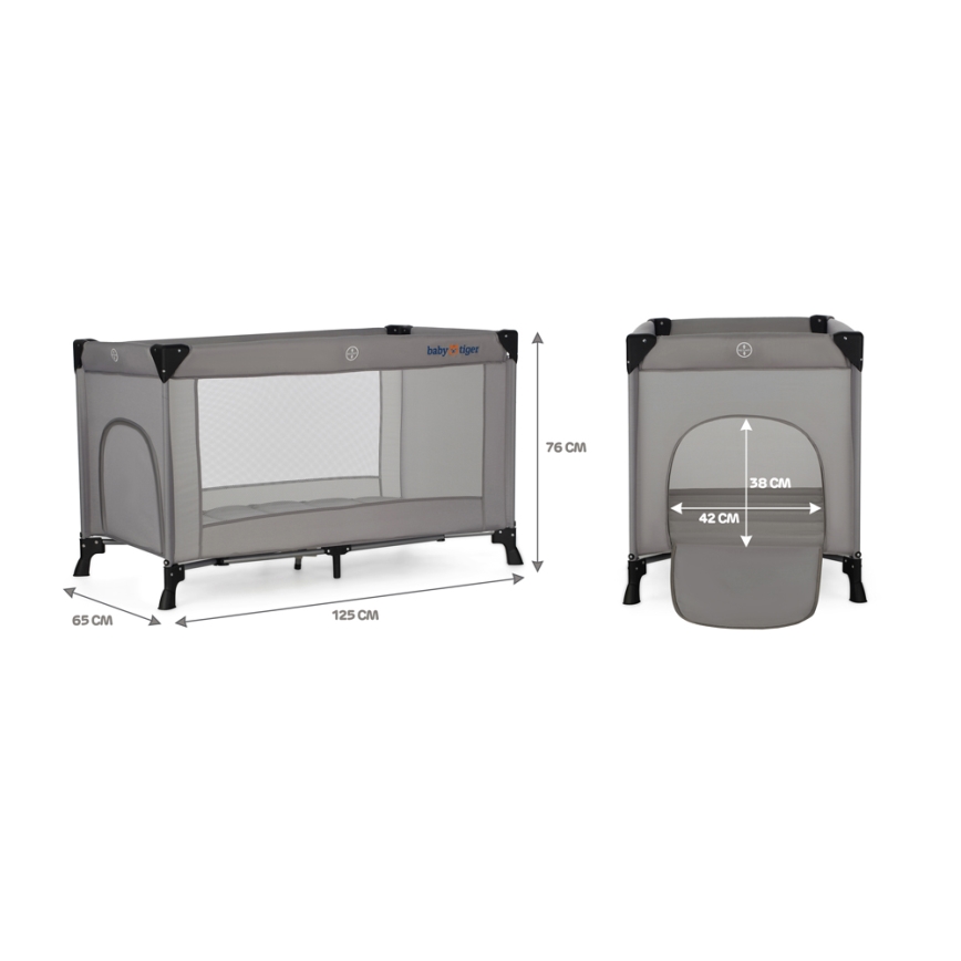 KINDERKRAFT - Cuna de viaje Baby Tiger VIKI gris
