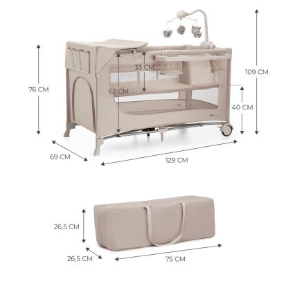 KINDERKRAFT - Cuna de viaje JOY 2 con accesorios beige