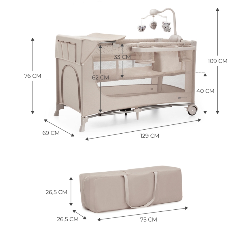 KINDERKRAFT - Cuna de viaje JOY 2 con accesorios beige