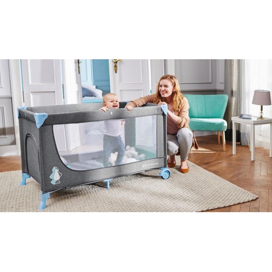 KINDERKRAFT - Cuna de viaje JOY gris-azul