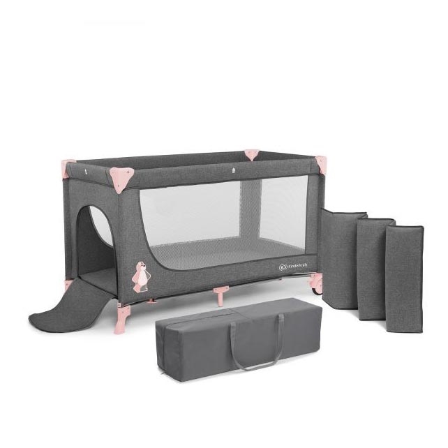 KINDERKRAFT - Cuna de viaje JOY gris-rosa