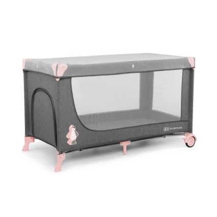 KINDERKRAFT - Cuna de viaje JOY gris-rosa
