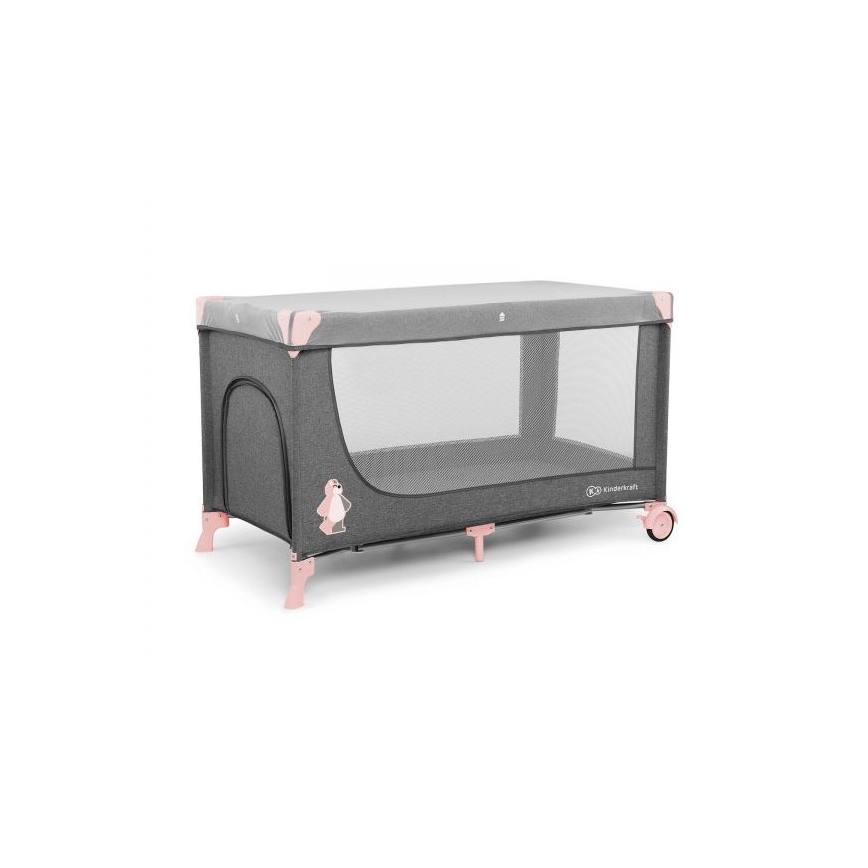 KINDERKRAFT - Cuna de viaje JOY gris-rosa