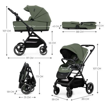 KINDERKRAFT SELECT - Cochecito 2en1 YOXI Mystic verde