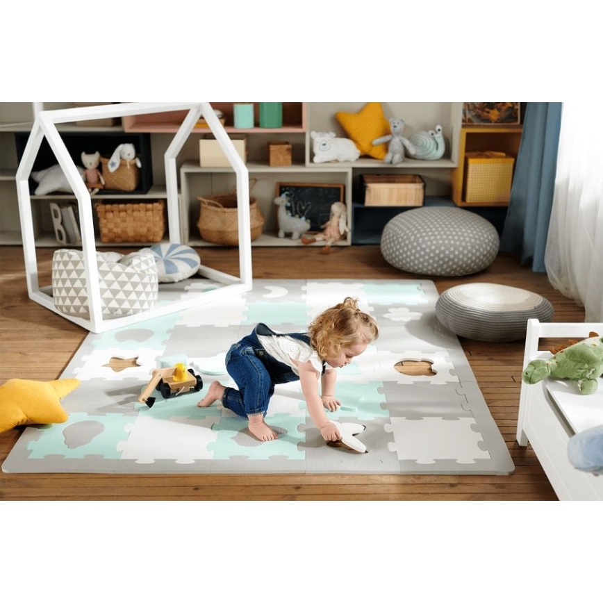 KINDERKRAFT - Puzzle de espuma LUNO 30pcs gris/menta