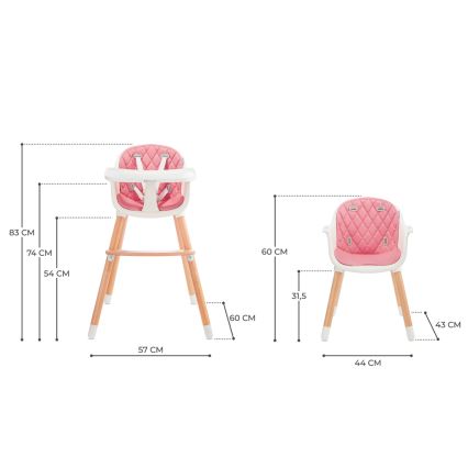KINDERKRAFT - Silla de comedor para niños 2v1 SIENNA haya/rosa
