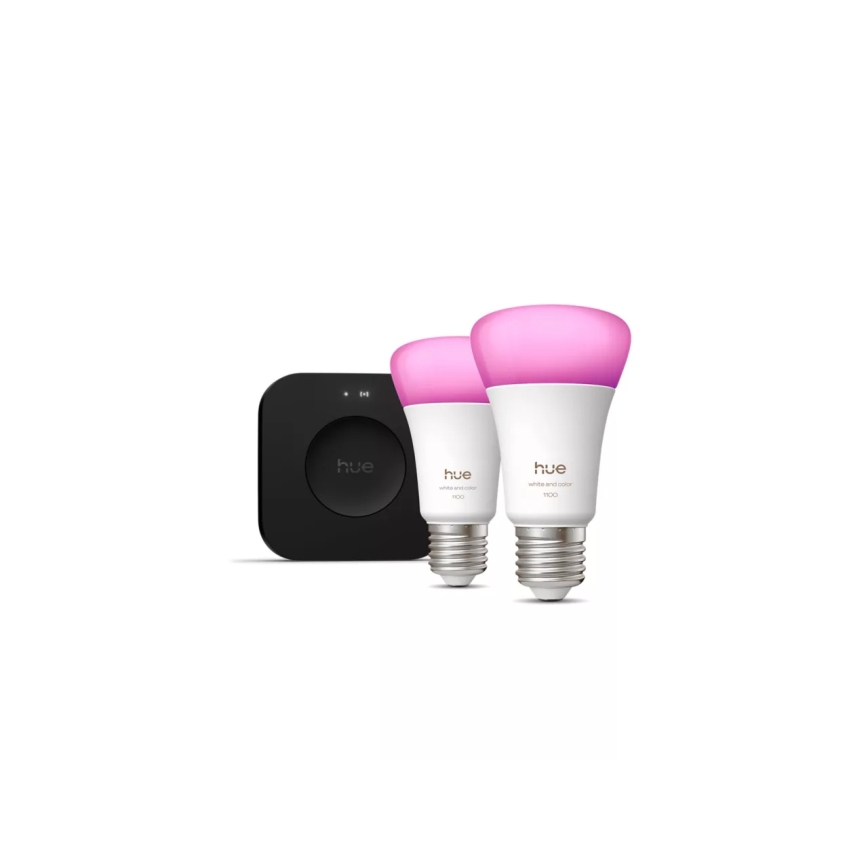 Kit de inicio Philips Hue WHITE AND COLOR AMBIANCE 2xE27/8,1W 1000-20000K + dispositivo de conexión