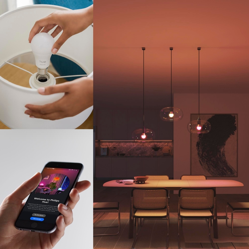 Kit básico Philips Hue White And Color Ambiance Essential 2xE27/8W/230V 2200-6500K + dispositivo de conexión