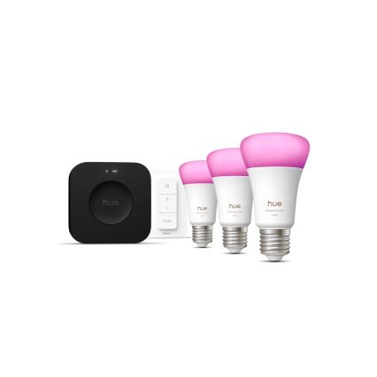 Pack básico Philips Hue WHITE AND COLOR AMBIANCE 3xE27/8,1W 1000-20000K + puente de conexión