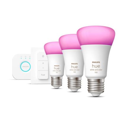 Kit básico Philips Hue WHITE AND COLOR AMBIANCE 3xE27/9W 2000-6500K + puente de conexión