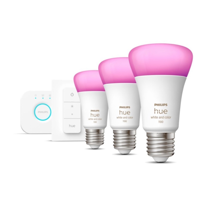 Kit básico Philips Hue WHITE AND COLOR AMBIANCE 3xE27/9W 2000-6500K + puente de conexión