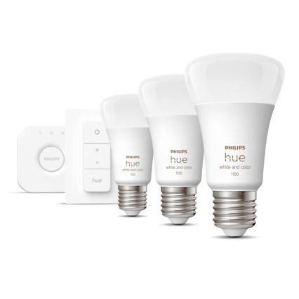 Kit básico Philips Hue WHITE AND COLOR AMBIANCE 3xE27/9W 2000-6500K + puente de conexión