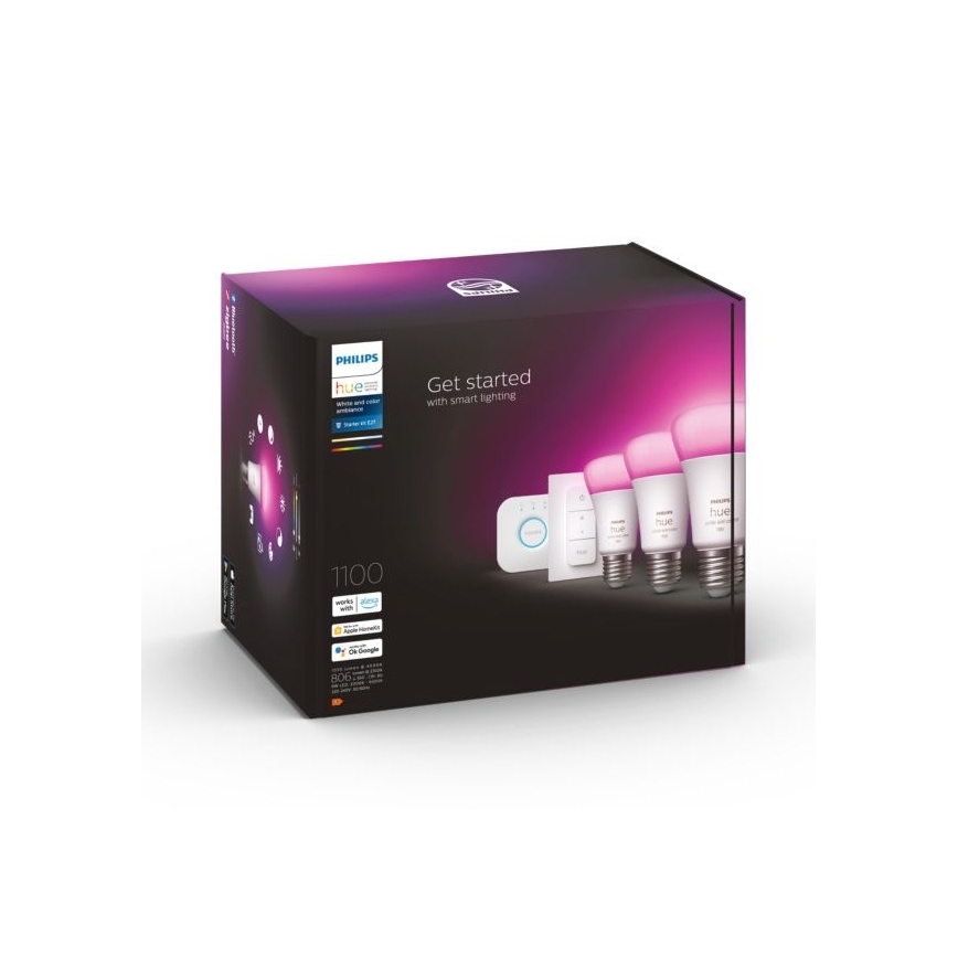 Kit básico Philips Hue WHITE AND COLOR AMBIANCE 3xE27/9W 2000-6500K + puente de conexión