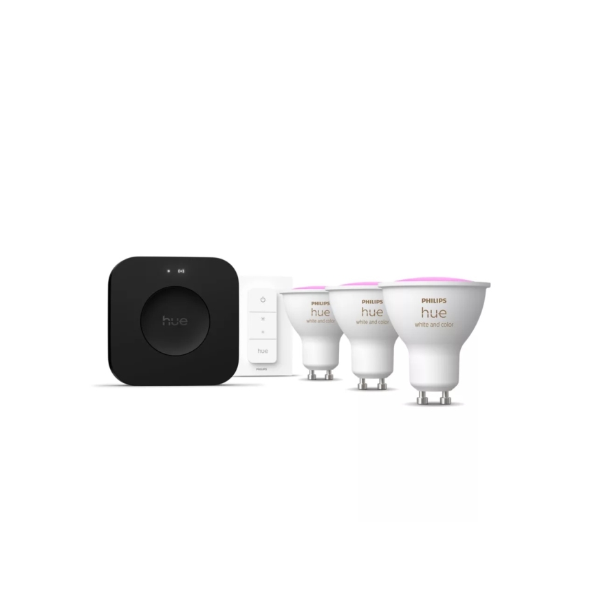 Kit básico Philips Hue WHITE AND COLOR AMBIANCE 3xGU10/4,2W 2000-6500K + puente de conexión