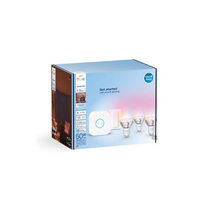 Kit básico Philips Hue White And Color Ambiance Essential 3xGU10/4,7W/230V 2200-6500K + dispositivo de conexión
