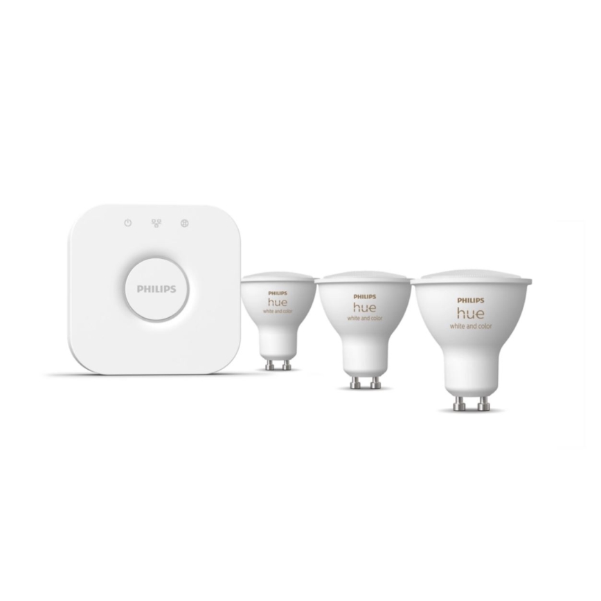Kit básico Philips Hue WHITE AND COLOR AMBIANCE 3xGU10/5,7W/230V 2000-6500K + dispositivo de interconexión