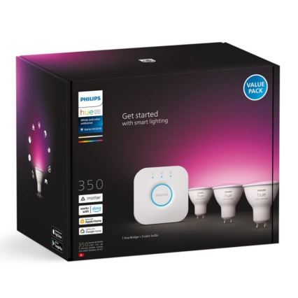 Kit básico Philips Hue WHITE AND COLOR AMBIANCE 3xGU10/5,7W/230V 2000-6500K + dispositivo de interconexión