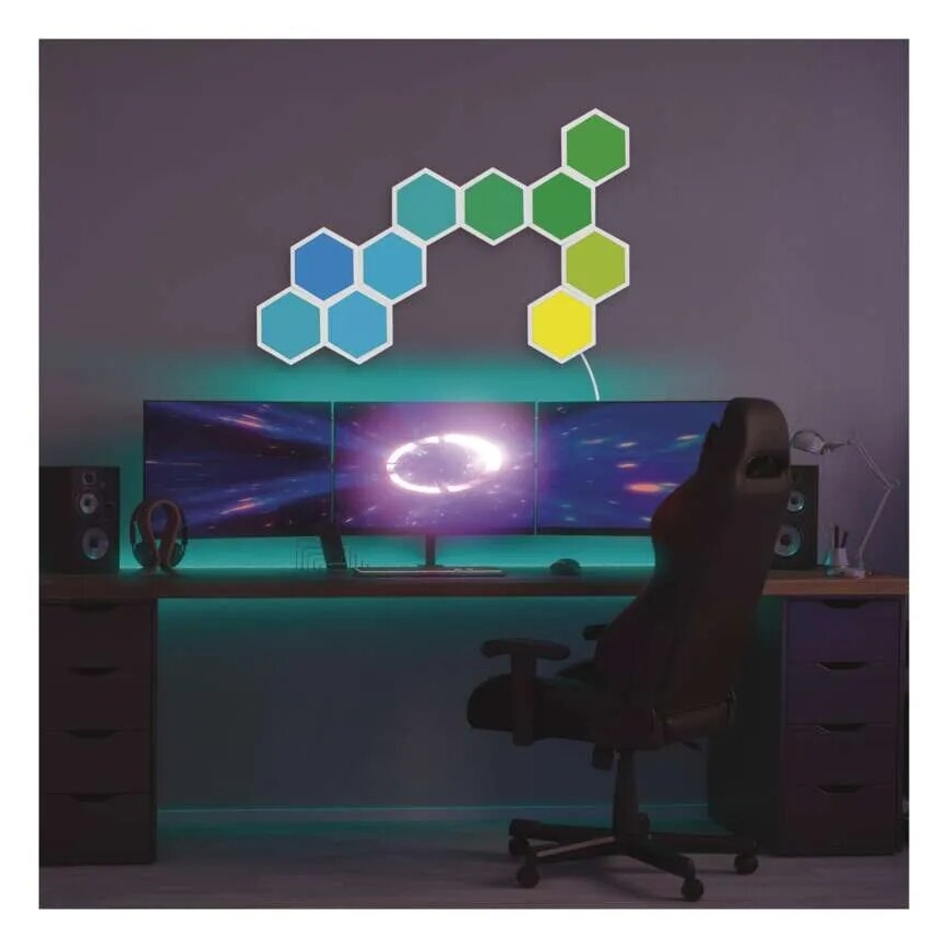 Pack de 3 paneles LED RGBIC+CCT regulables - kit de ampliación LED/1,8W/230V Wi-Fi Tuya