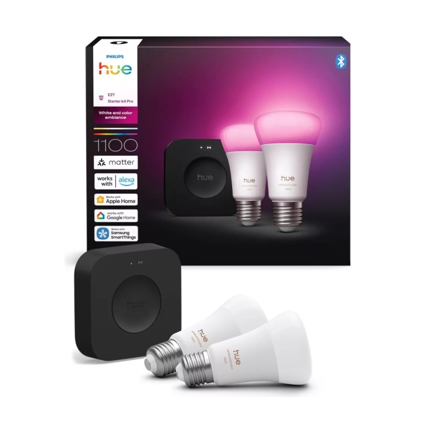 Kit de inicio Philips Hue WHITE AND COLOR AMBIANCE 2xE27/8,1W 1000-20000K + dispositivo de conexión