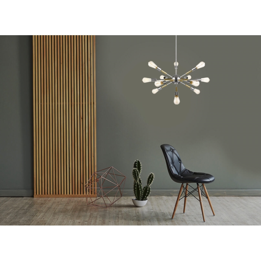 Lámpara colgante COMET 12xE27/11W/230V cromo brillante/dorado