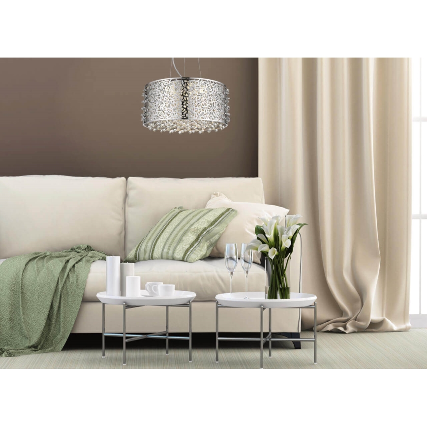 LED Regulable Cristal Lámpara araña en una cadena FOREST 5xLED/5W/230V cromo mate