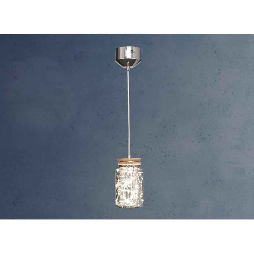 Lámpara LED colgante con cable SHOCK LED/5W/230V cromo brillante/madera
