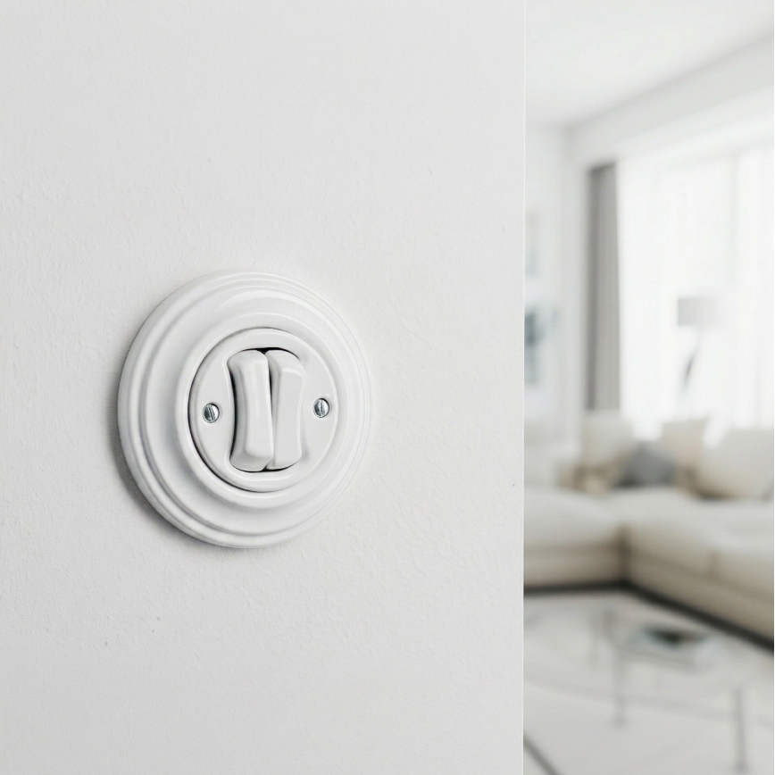 Kliklap - Botón doble retro con marco blanco nieve