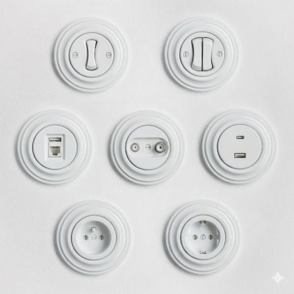 Kliklap - Botón retro con marco en blanco nieve