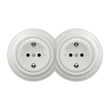 Kliklap - Doble toma de corriente de estilo retro para uso doméstico con marco SCHUKO 230V/16A blanco