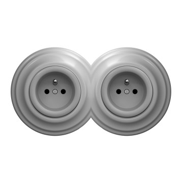 Kliklap - Enchufe doble de estilo retro con marco, 230 V, gris