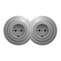 Kliklap - Enchufe doble de estilo retro para hogar con marco SCHUKO 230 V, gris