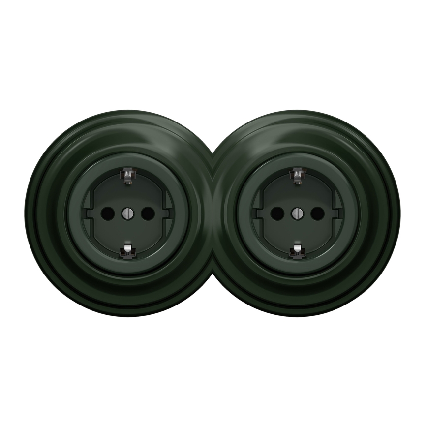 Kliklap - Enchufe doble de estilo retro para uso doméstico con marco SCHUKO 230 V, verde