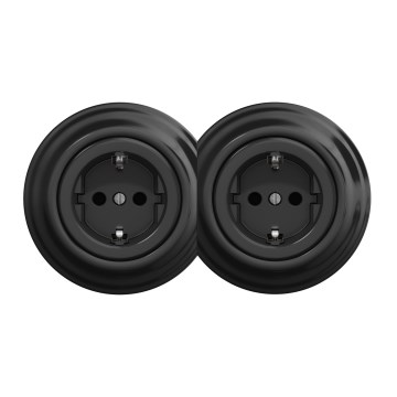 Kliklap - Enchufe doble retro para el hogar con marco SCHUKO 230V negro