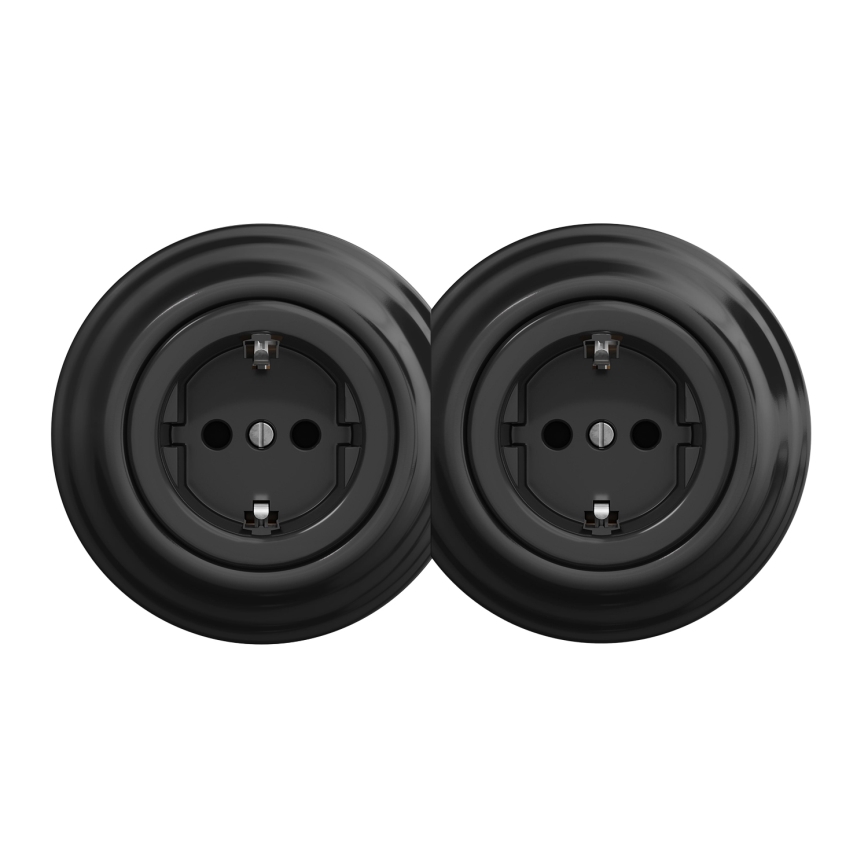 Kliklap - Enchufe doble retro para el hogar con marco SCHUKO 230V negro