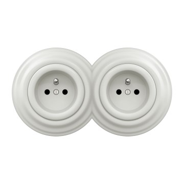 Kliklap - Enchufe doble retro para hogar con marco, 230V, cerámica blanca