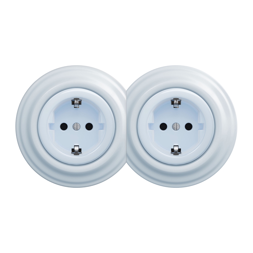 Kliklap - Enchufe doble retro para uso doméstico con marco SCHUKO 230V azul