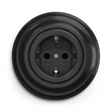 Kliklap - Enchufe doméstico retro con embellecedor SCHUKO 230 V/16 A, negro