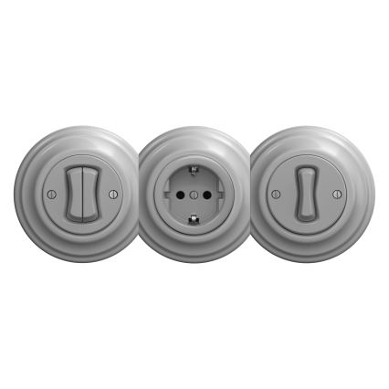 Kliklap - Enchufe doméstico retro SCHUKO sin marco 230V/16A, gris