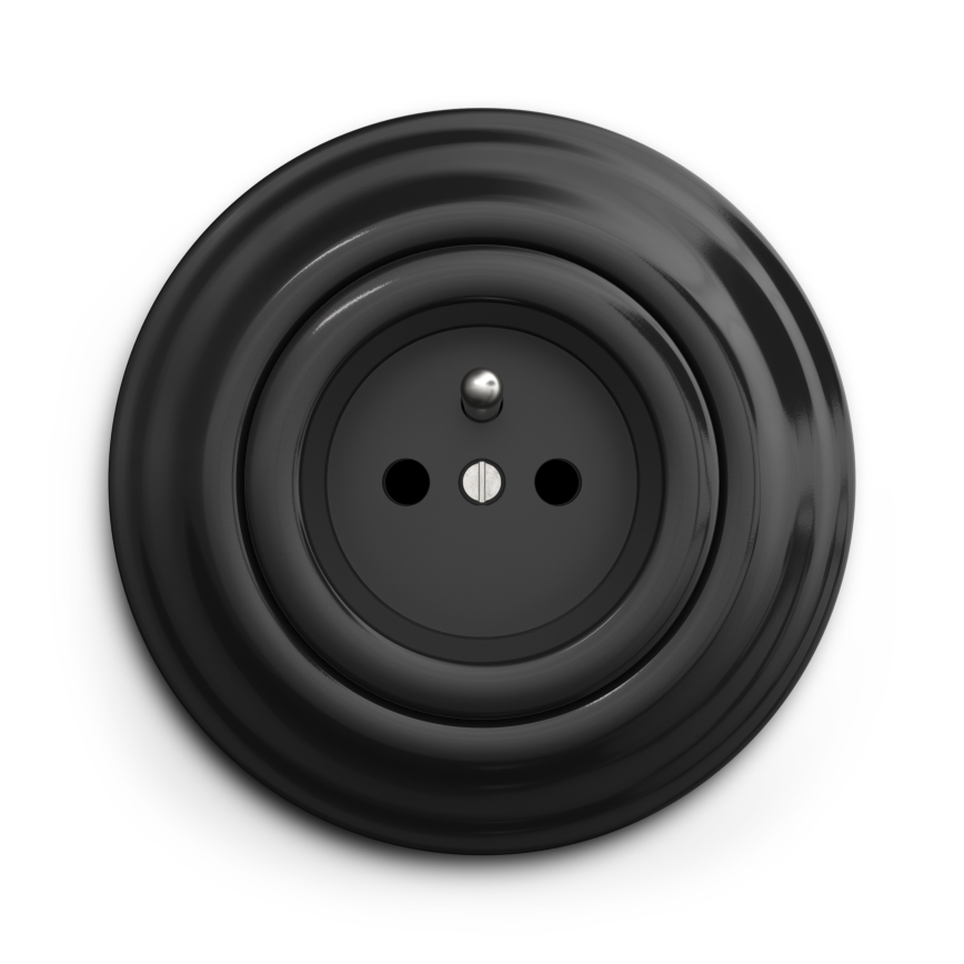Kliklap - Enchufe retro doméstico de pared con placa, 230 V, negro