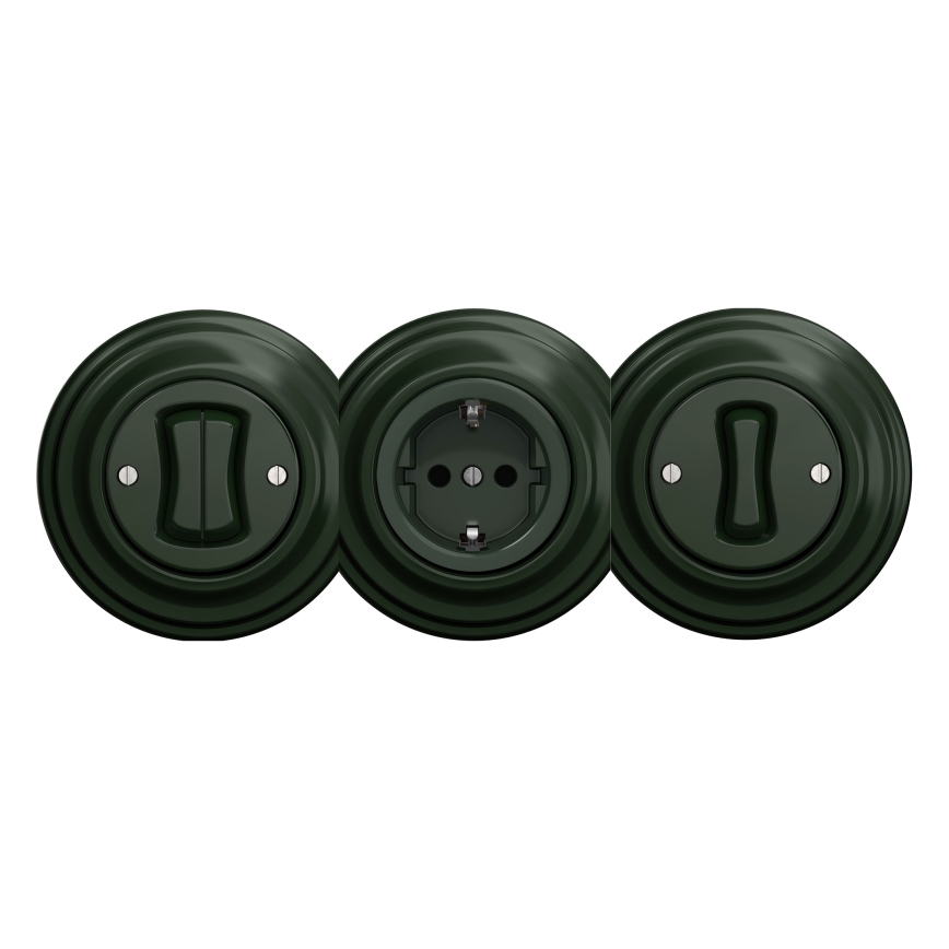 Kliklap - Enchufe retro doméstico sin marco SCHUKO 230V/16A, verde